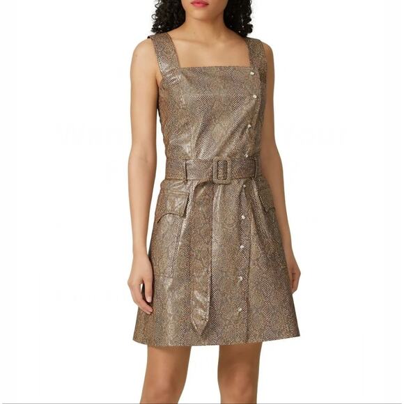 NANUSHKA Lorena Snake Print Sleeveless Dress | Elegant Brown Crepe | Size XL - Picture 3 of 12